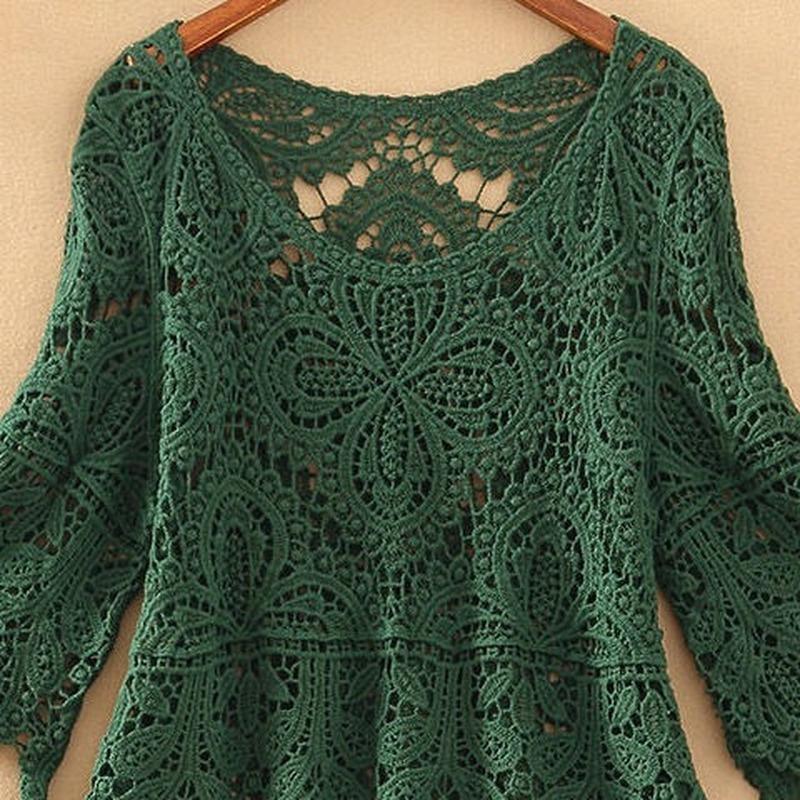 2022 frauen Neue Lose Hohl Kurze Rundhals Gestrickte Top Frau Casual Mode Weibliche Sommer Pullover Druck Handgemachte Pullover M dunkelgrüne