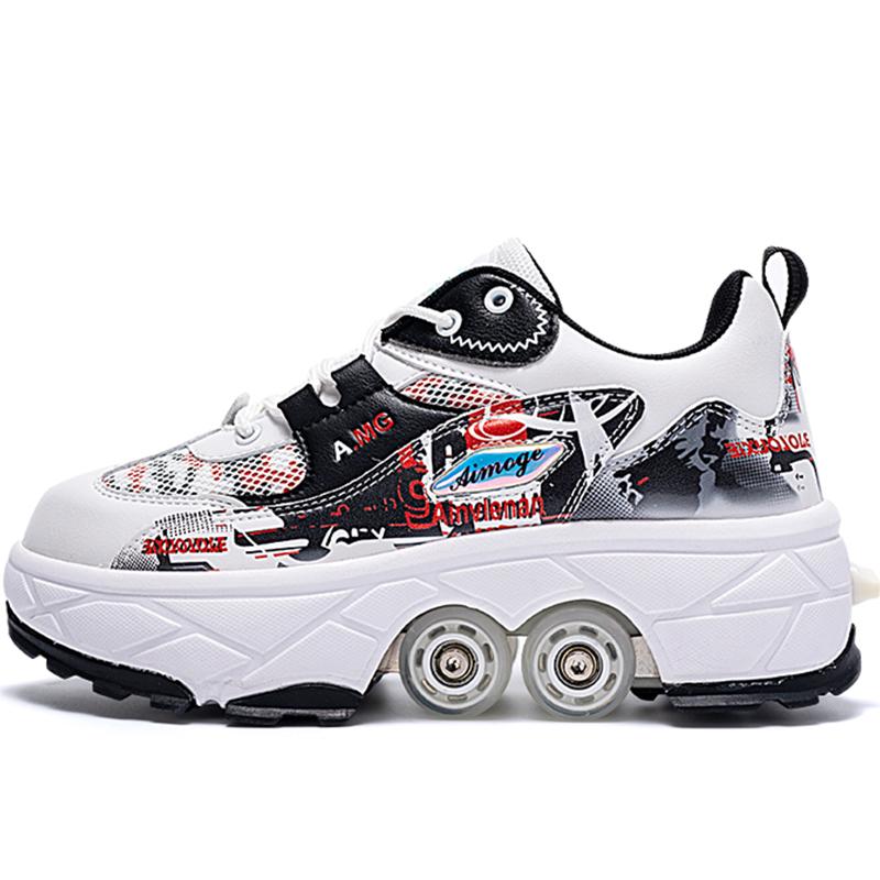 Roller Roller Schuhe 4-Rad Deformationsschuhe Rollschuhe Herren und Damen Erwachsene Ausreißerschuhe Schlittschuhe Schuhe mit Rädern 37 schwarz/rot