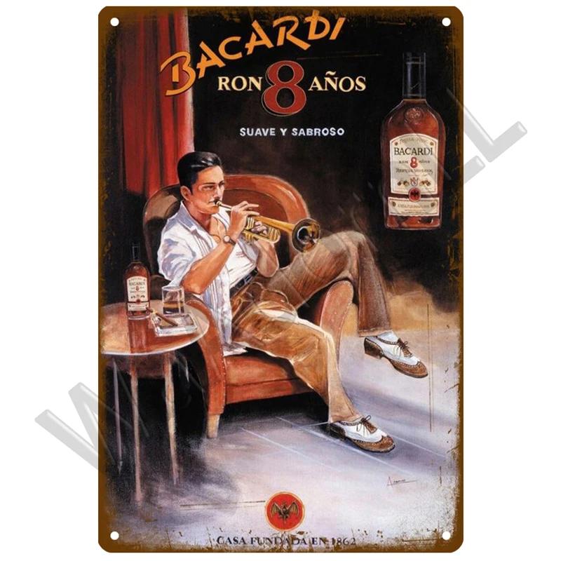 Bacardi Bier Blechschild Plakette Metallschild Bar Poster Zimmer Haus Dekoration Zubehör Vintage Wanddekor An der Wand Wandbild Plat 20x30cm(7.8x11.8inch)