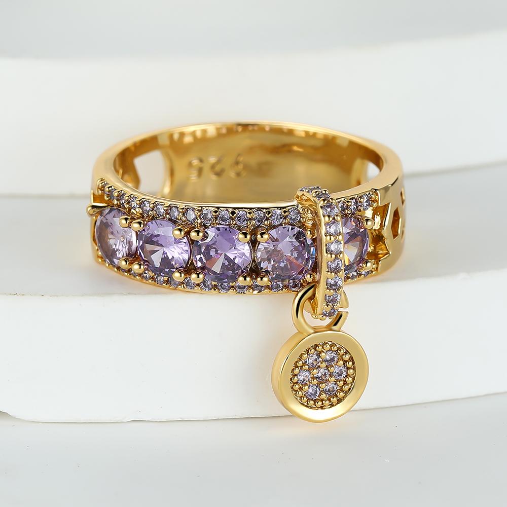 Luxus Rose Silber Gold Farbe Weißer Stein Verlobungsring Vintage Eheringe für Frauen Modeschmuck 10 violett