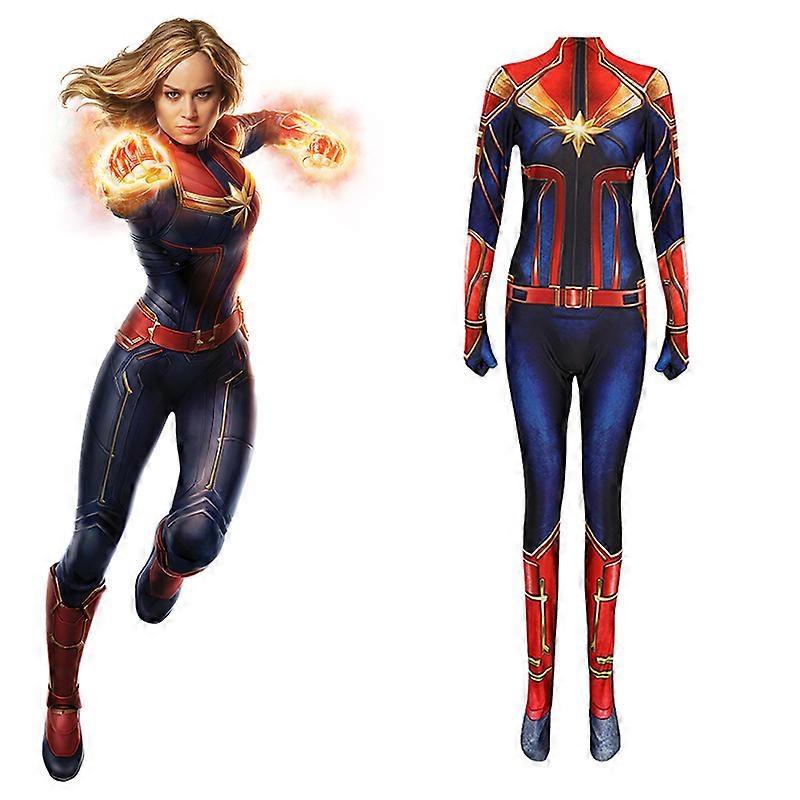 Captain Marvel Cosplay Kostüm Film The Avengers Superheldin Carol Danvers Cosplay Bodysuit Jumpsuit Halloween Kostüm für Frauen 180 blau