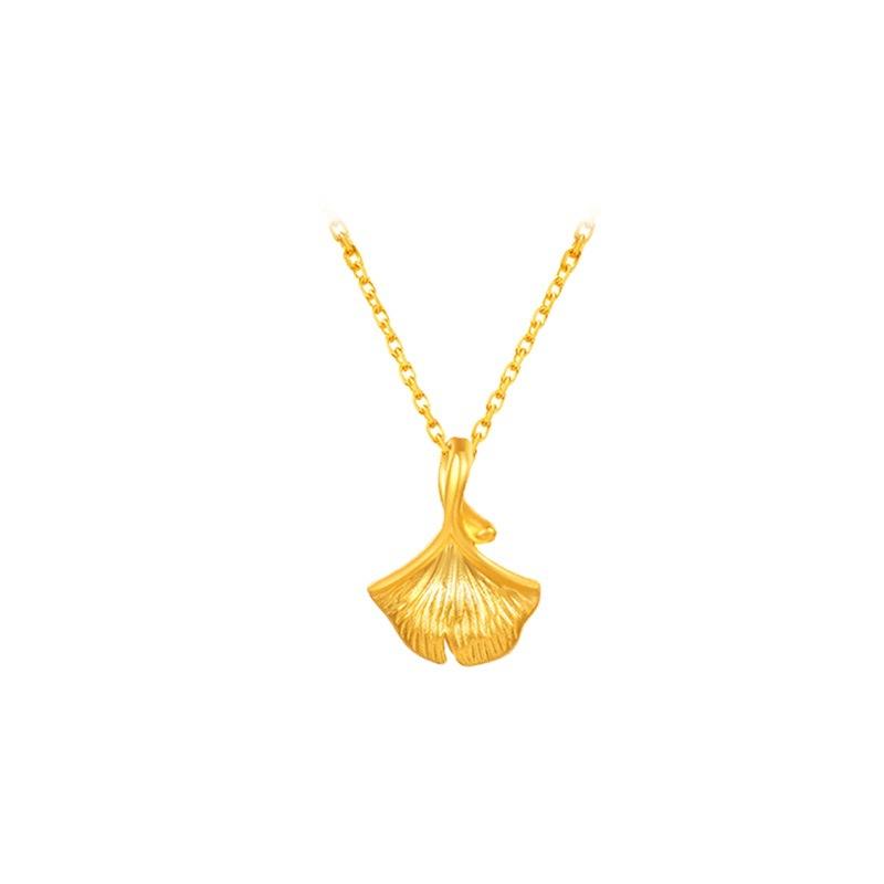 Reines Gold Gold 3D Hartgold Ginkgo Blatt Anhänger Plus Halskette 999 Reines Gold Schmuck