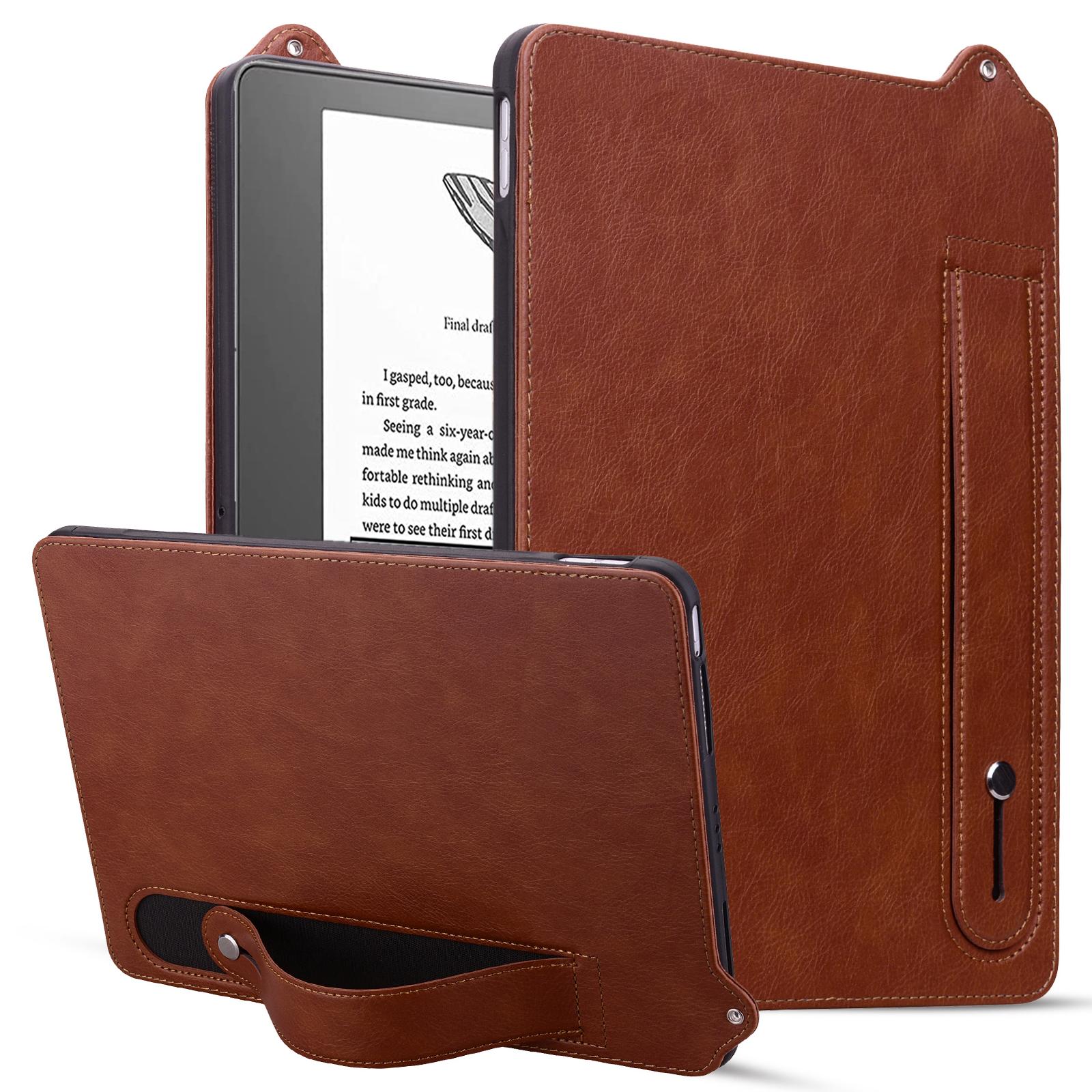 Für Amazon Kindle Scribe (2024)/(2022) Hülle Handschlaufe Ständer Leder Tablet-Hülle Brown