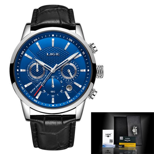 2022 LIGE Mode herren Uhren Top Brand Luxury Business Uhr Mann Sport Quarz Chronograph Wasserdichte Armbanduhr silber