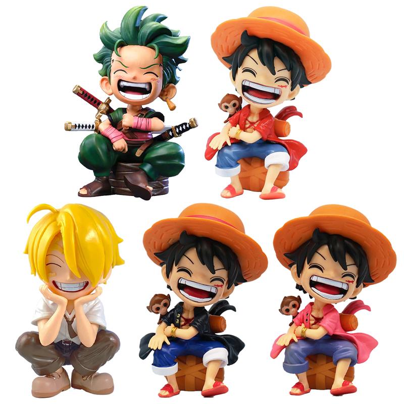 Anime Actionfigur Statue: Sitzende Luffy Zoro Sanji Chibi-Stil Auto Dekor Geschenk für OP Fans Perfektes Geschenk Schönes Design