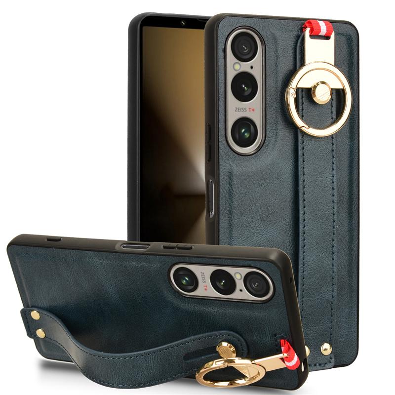Luxuriöses Lederetui mit Armband und Standfunktion für Sony Xperia 1 10 VI 5 V IV III mit Ringöffner, ultradünne, stoßfeste Schutzhülle Sony Xperia 1 IV blau