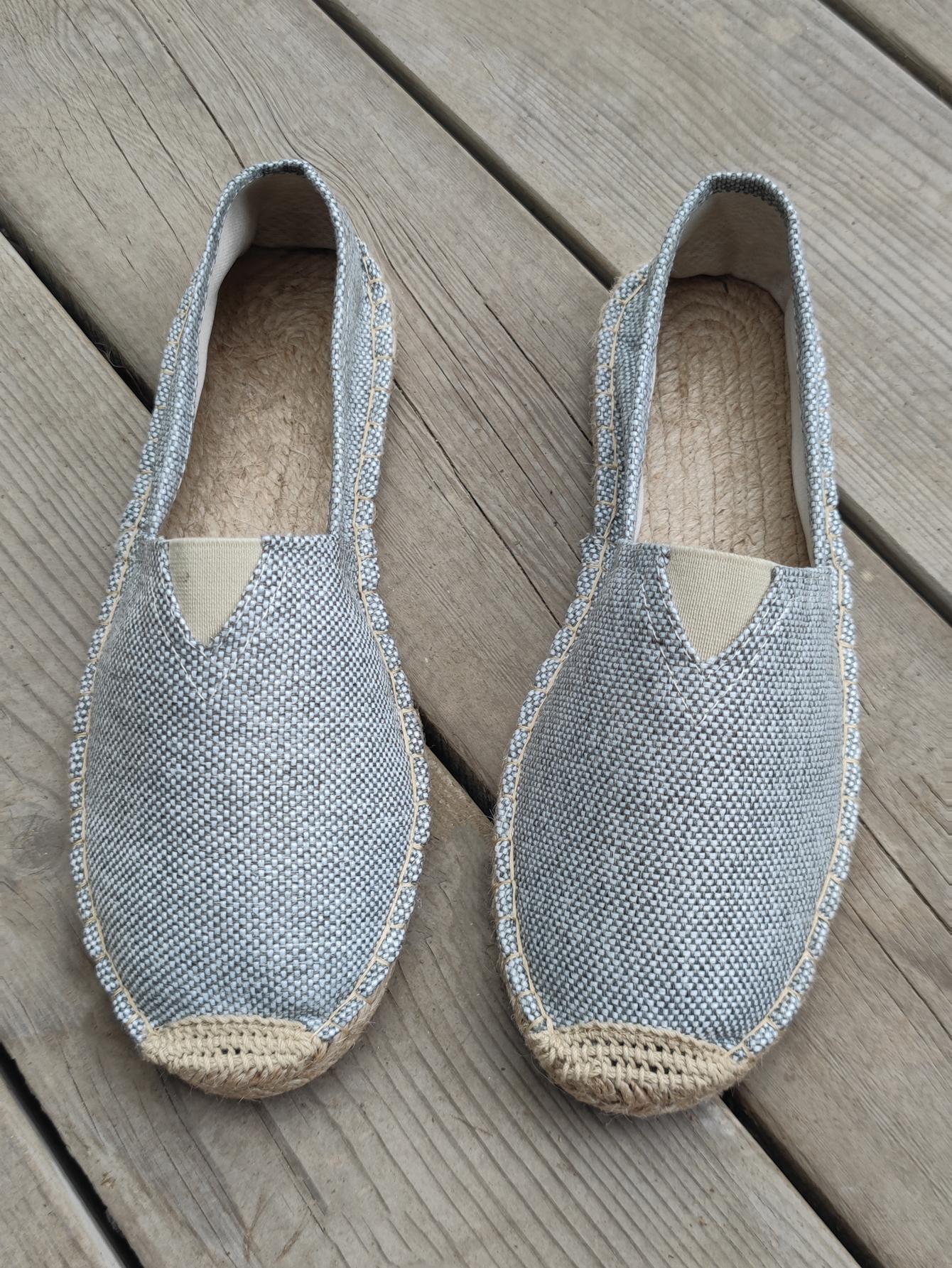 Damen Nähschuhe aus Flachs, Slipper, Freizeitschuhe, Herren-Espadrilles, flache Schuhe aus Hanf-Canvas, Übergröße, Fischerschuhe 39 gray