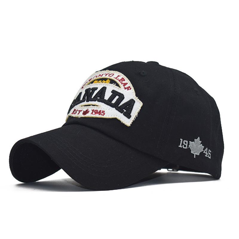 [NORTHWOOD] Baumwolle Kanada Baseball Caps für Männer Frauen CANADA Caps Sommer Sonnenhüte Papa Hut Trucker Cap 54-60 cm schwarz