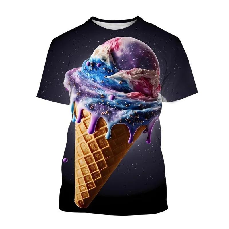 2026 Sommer Eis 3D Gedrucktes T-Shirt Für Männer Kleidung Lässig Essen Waffel T-Shirt Kaltes Eis am Stiel T-Shirt Eis am Stiel Eiscreme Tee 4XL