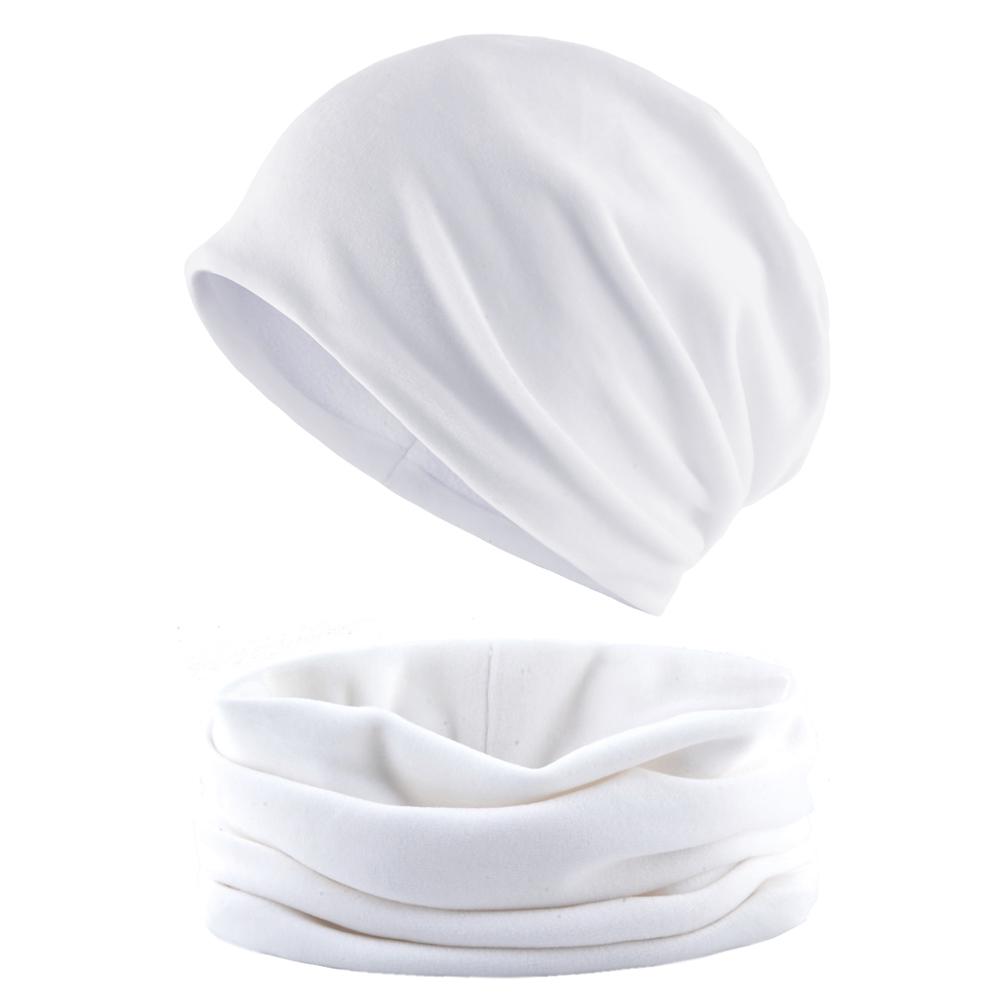 Einfarbiges Mützen- und Schal-Set für Damen, warme Samtmütze, Wintermütze, Turbanmütze für Damen 55-58CM weiß