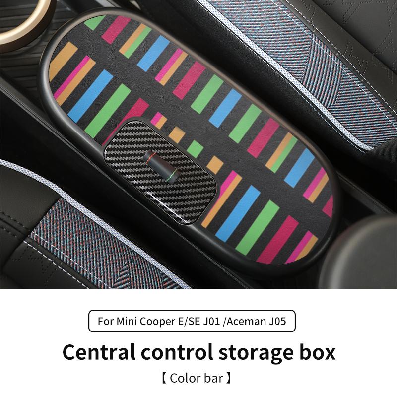Zentrale Aufbewahrungsbox für BMW Mini Cooper E/SE J01 J05 Aceman 2024 2025 Zentrale Armlehnen-Aufbewahrungsbox Autozubehör Color bar