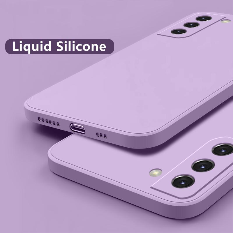 Candy Color Liquid Silikon Handyhülle Exquisite quadratische Abdeckung für Samsung S25 S24 FE S23 Ultra S22 Plus S21 A56 A16 A55 A36 A06 A35 A15 A53 5G Samsung S21 FE licht lila