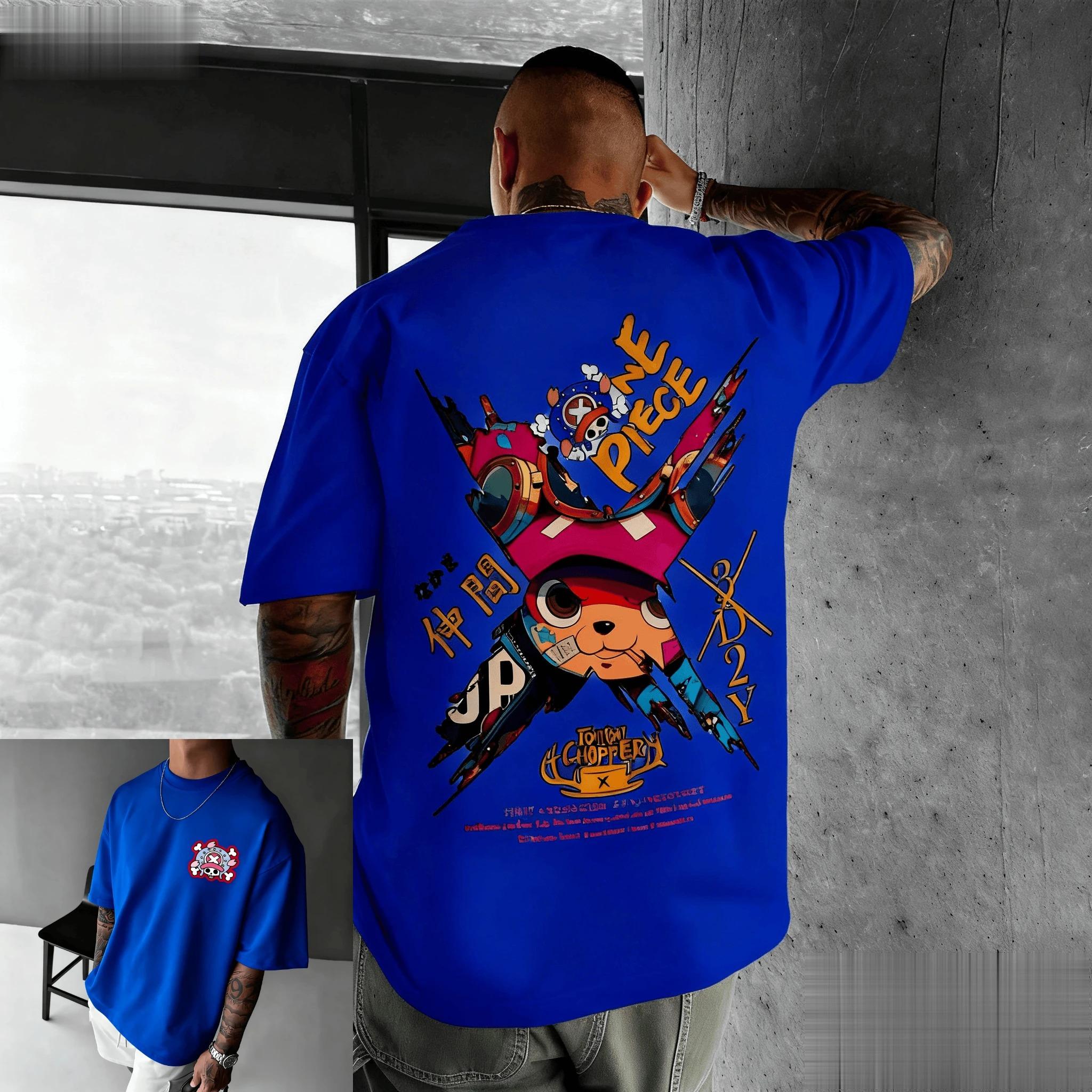 Neues One Piece Chopper Anime T-Shirt Herren Damen Baumwolle Kurzarm Tee Sommer Cartoon Grafik Streetwear Lässiges Top Oversized Y2k M rot