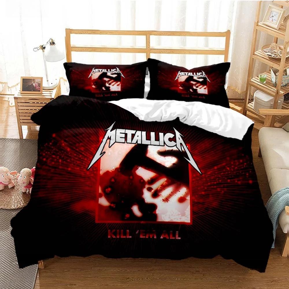 Bettwäscheset für Metal-Musikband M-Metallica, Einzelbett, Doppelbett, Queensize-Bett, Kingsize-Bett, Bettbezug-Set für Erwachsene und Kinder, Heimtextilien EU Twin 135x200cm