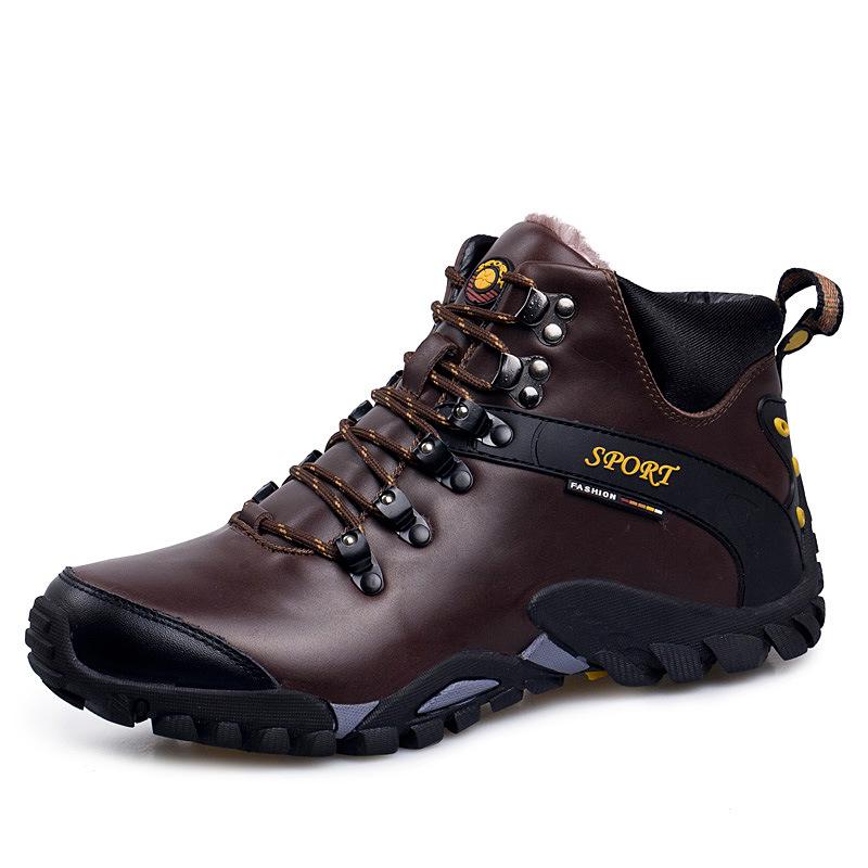 Herbst und Winter Echtleder Wanderschuhe Herren Outdoor-Schuhe Reiseschuhe High-Top Wanderschuhe Wasserdichte Fleecegefütterte Bergsteigerschuhe 46 black