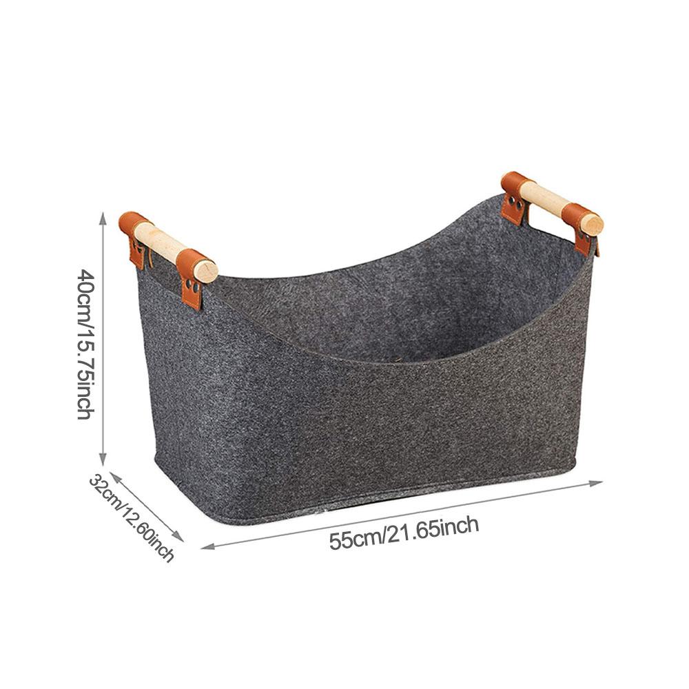 Aufbewahrungstasche für Brennholz mit Holzgriffen, faltbarer Holzkorb, Mehrzweck-Aufbewahrungstasche aus Filz für Kleidung, Spielzeug, Brennholz-Organizer