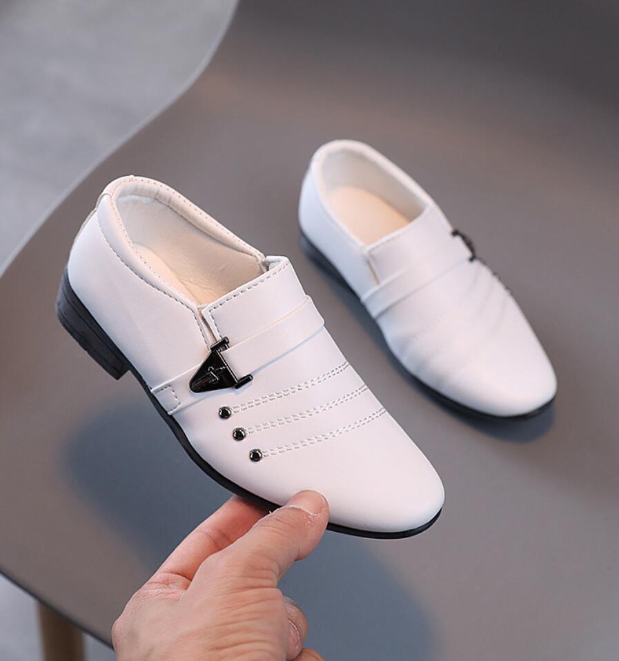 Mode Kinder Lederschuhe für Jungen Kleinkind Kinder Party Hochzeit Formale Leistung Schuhe Schule Allgleiches Schwarz Weiß Loafer Schuhe 22 weiß