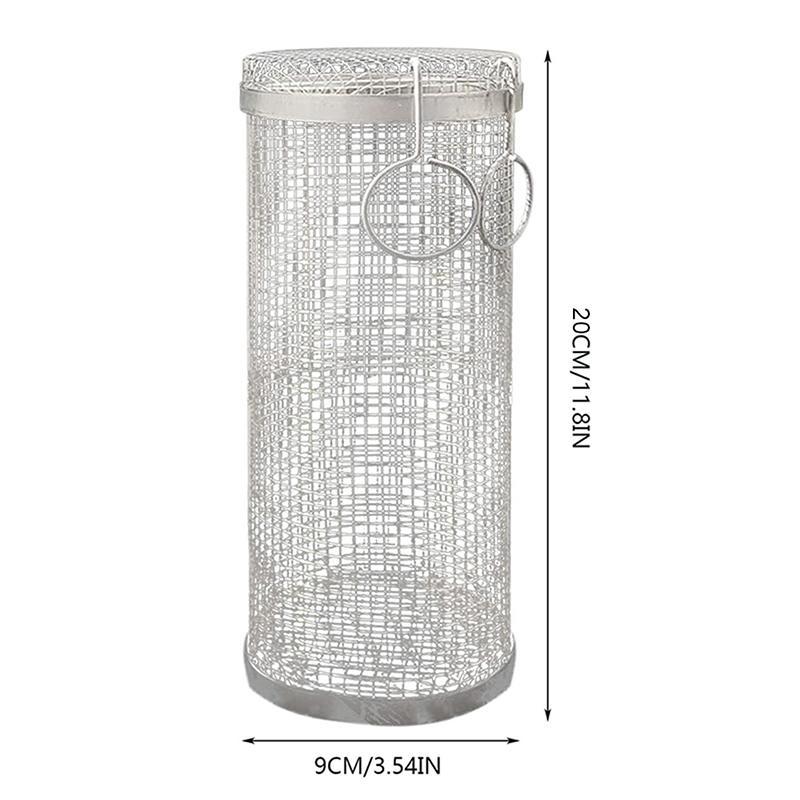 BBQ Korb Edelstahl Rolling Grill Korb Drahtgeflecht Zylinder Grill Korb Tragbare Runde Outdoor Camping Grill Rack