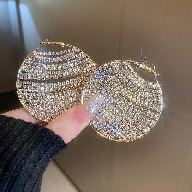 Glanz Voll Strass Creolen für Frauen Gold Farbe Kristall Ohrringe Party Hochzeiten Schmuck gold