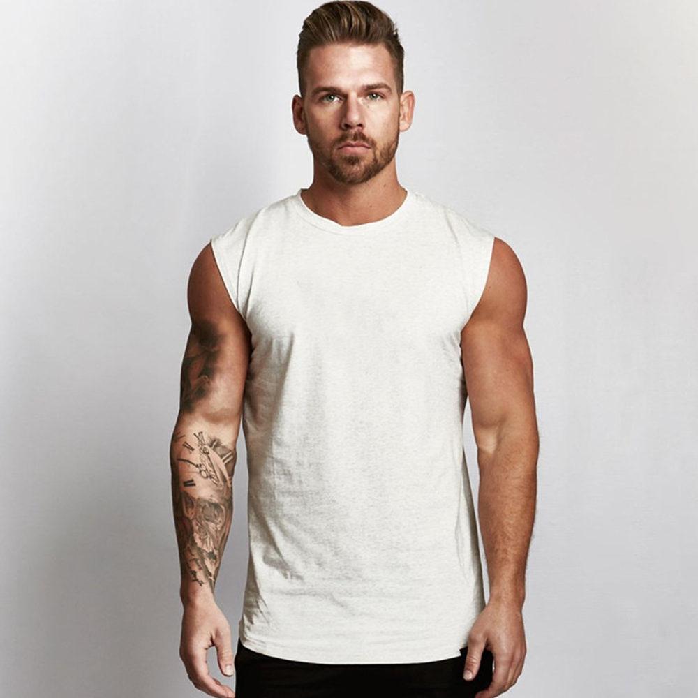 Baumwolle Bodybuilding Tank Tops Männer Sommer Casual Ärmelloses Shirt Männliche Fitness-Studio Fitness Singlet Stringer Kleidung L hellgrau