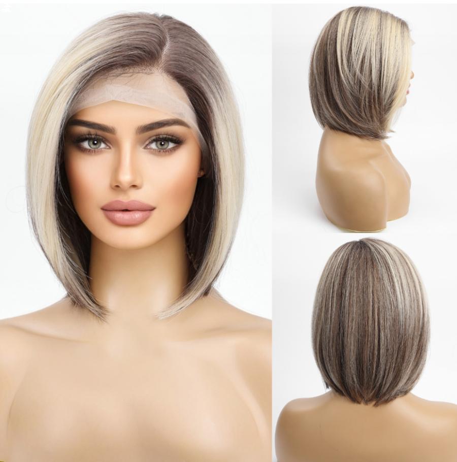 Blonde Einhorn-Perücke mit Spitzenfront, Ombré-Platinblond, gerade, synthetische Perücke für schwarze, weiße Frauen, tägliche Party, Cosplay, Verwendung, hitzebeständig