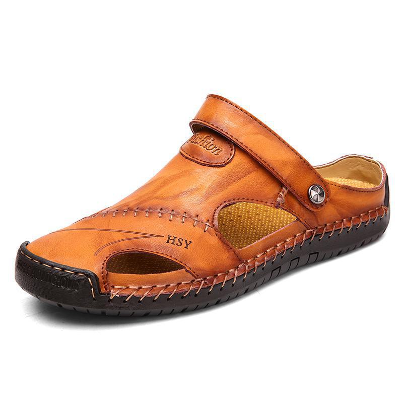 Strandsandalen aus Leder in großen Größen für Herren – trendige Sommerschuhe mit Ziernähten, perfekt für den Freizeitlook am Strand oder in der Stadt. 46