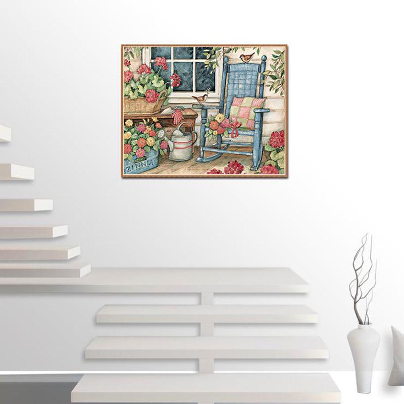 Diamond Painting Kreuzstich  Blumenstuhl  Vollstein Diamantstickerei Handarbeit Strass 20X30CM