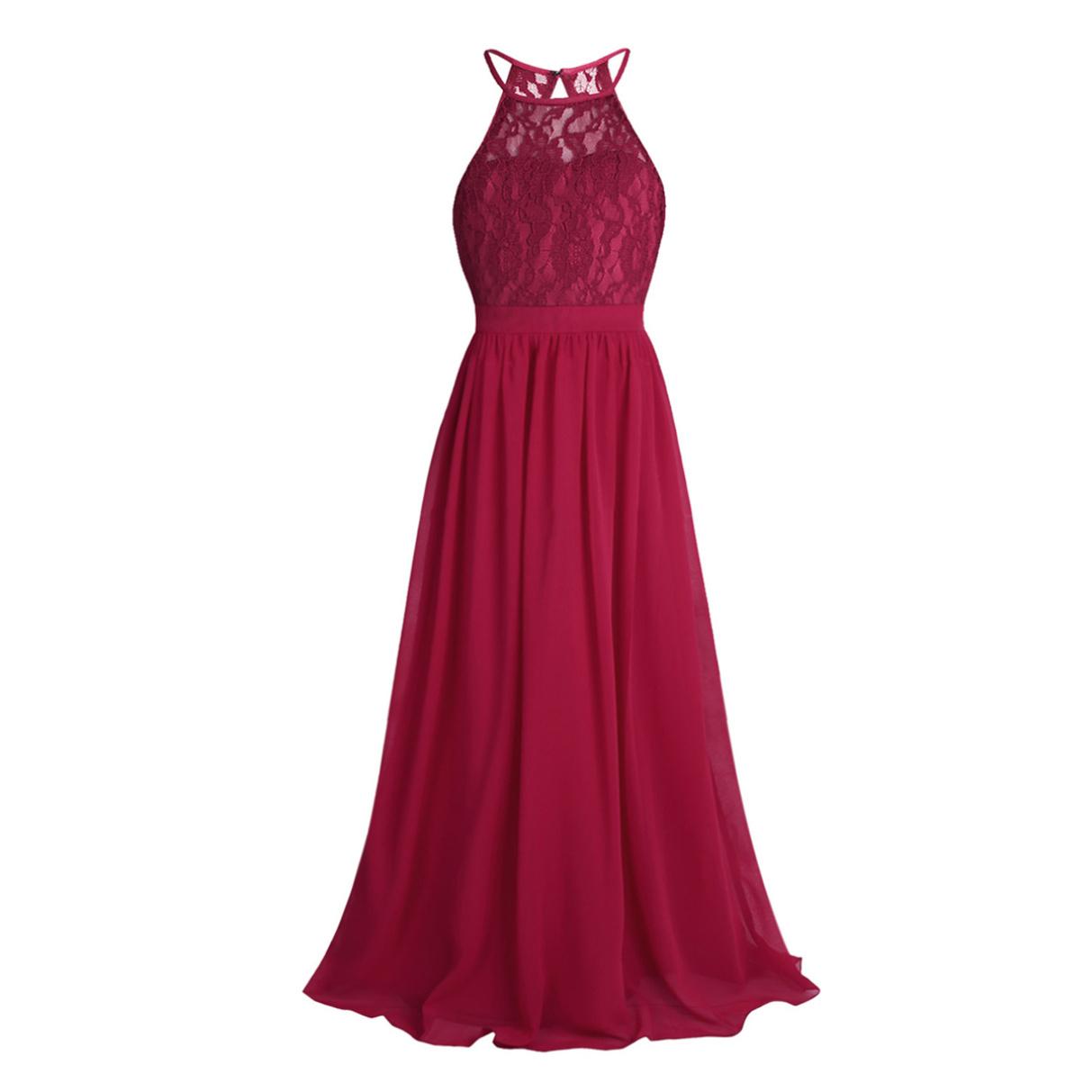 Kinder-Mädchen-Kleider, ärmellos, Neckholder, Chiffon, Spitze, Festzug, Brautjungfer, Hochzeit, Blumenmädchenkleid, formelles Abend- und Partykleid 11-12 Years bordeaux