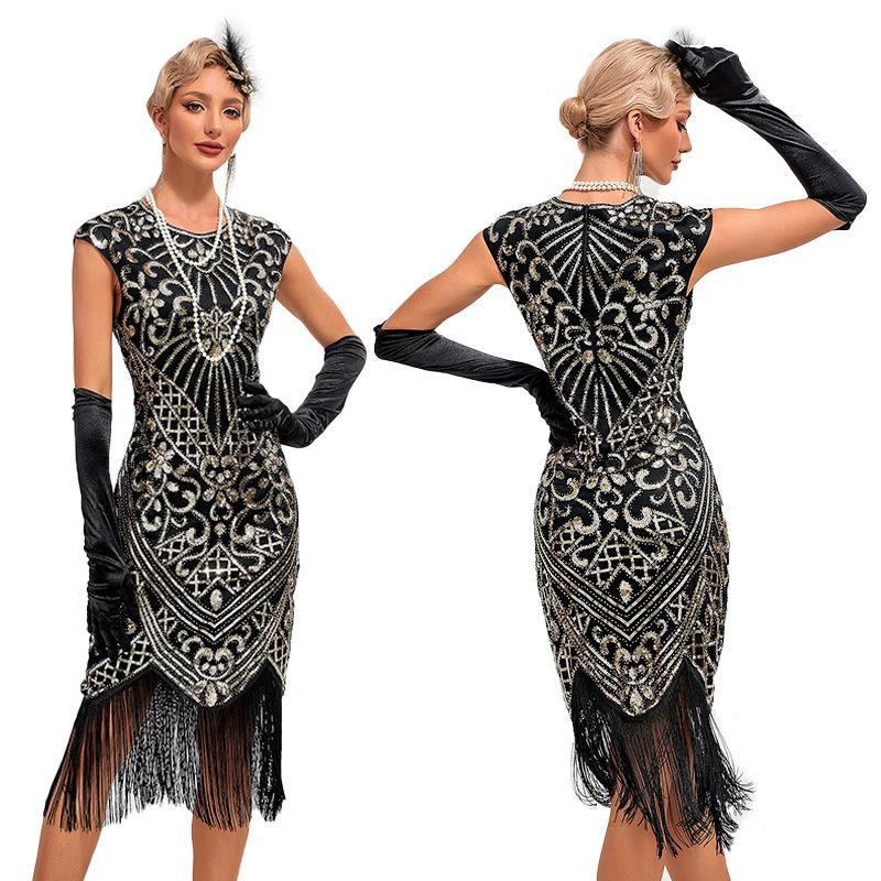 Retro-Abendkleid der 1920er Jahre mit Fransen und Pailletten - Europäischer & Amerikanischer Stil Übergröße Partykleid XXL