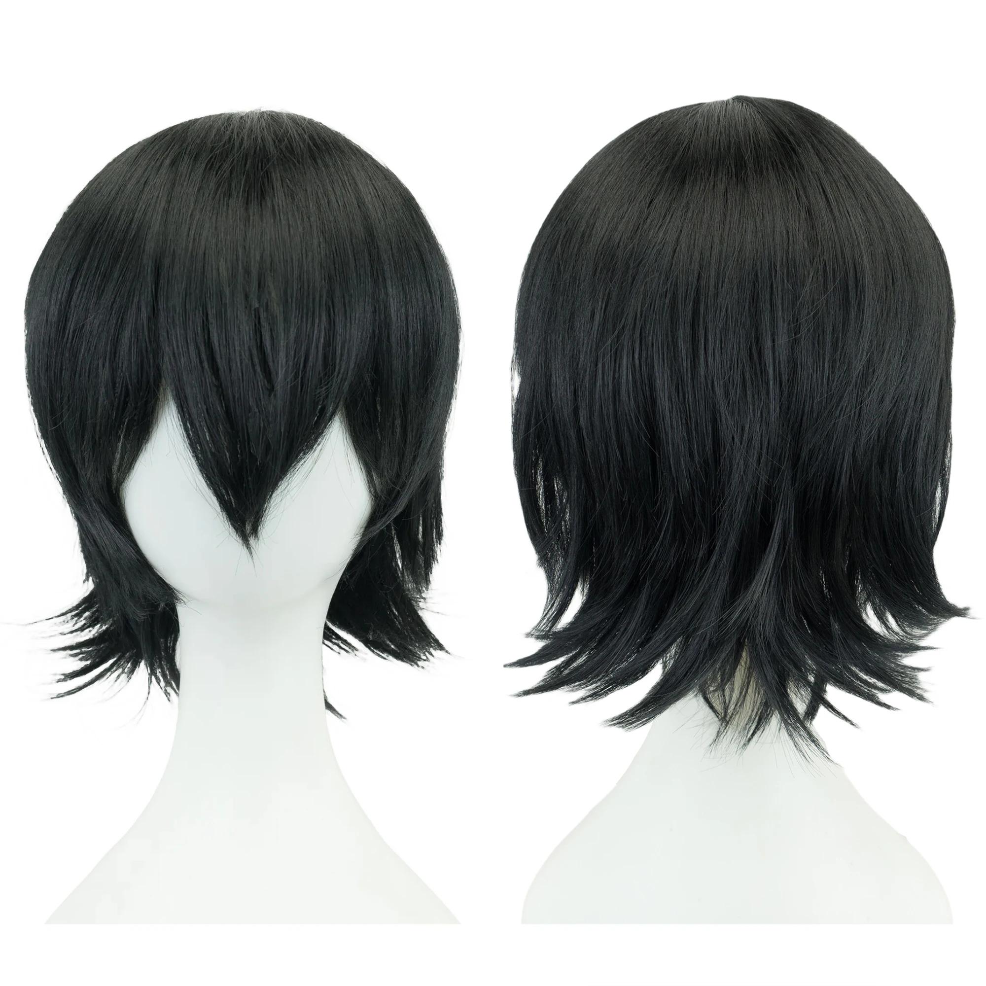 Synthetische Unisex 12 Zoll Kurze Cosplay Haare Party BOB Perücken mit Pony Rosa Blond Orange Halloween Kostüm Lolita Perücke Black-12inches