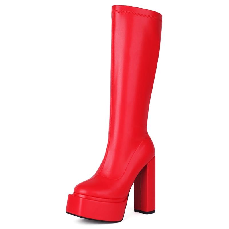 Schwarze Kniehohe Stiefel Damen Plateau Sexy Dick Absatz Damen Winter Oberschenkelhoher Stiefel Pinke Stipper Partyschuhe Damen Große Größe 37 rot