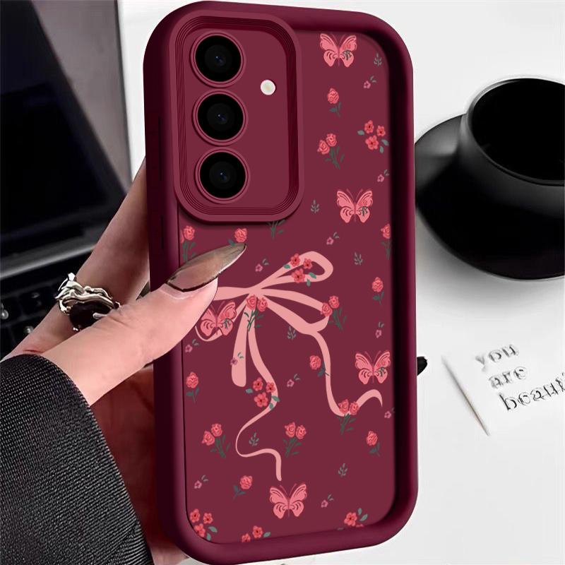 Rosa Schleifen Blumen Hülle Für Samsung Galaxy A56 A36 A26 A16 5G A55 A35 A15 A54 A34 S20 FE S21 S22 Plus S23 S24 S25 Ultra Capa Galaxy S22 Ultra 5G
