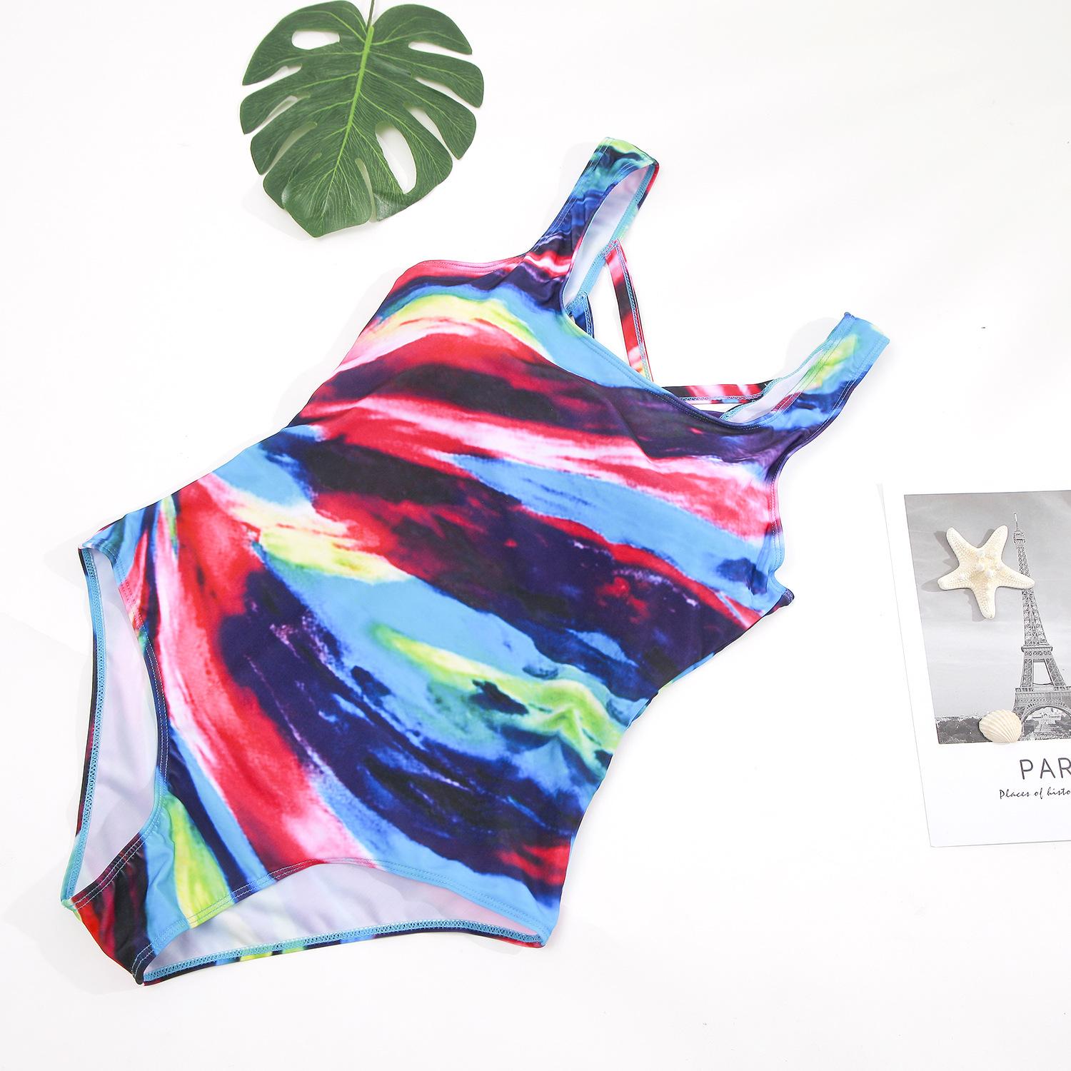 Großer Damen-Bikini-Badeanzug, Regenbogen-Monokini-Badeanzug L blau