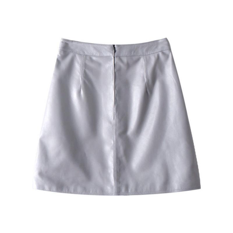 High Waist Miniröcke Damenmode Koreanischer Stil A-Linie PU Lederrock Damen Weiblich Fladas L grau