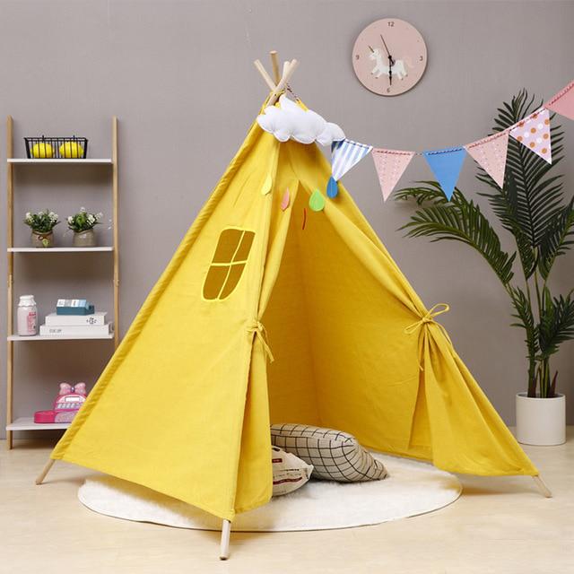Babyzelt Kinder Tipi Spielzeug Wigwam Baumwolle Canvas Tipi Kinder Tipi Spielhaus Großes Kinderzelt yellow