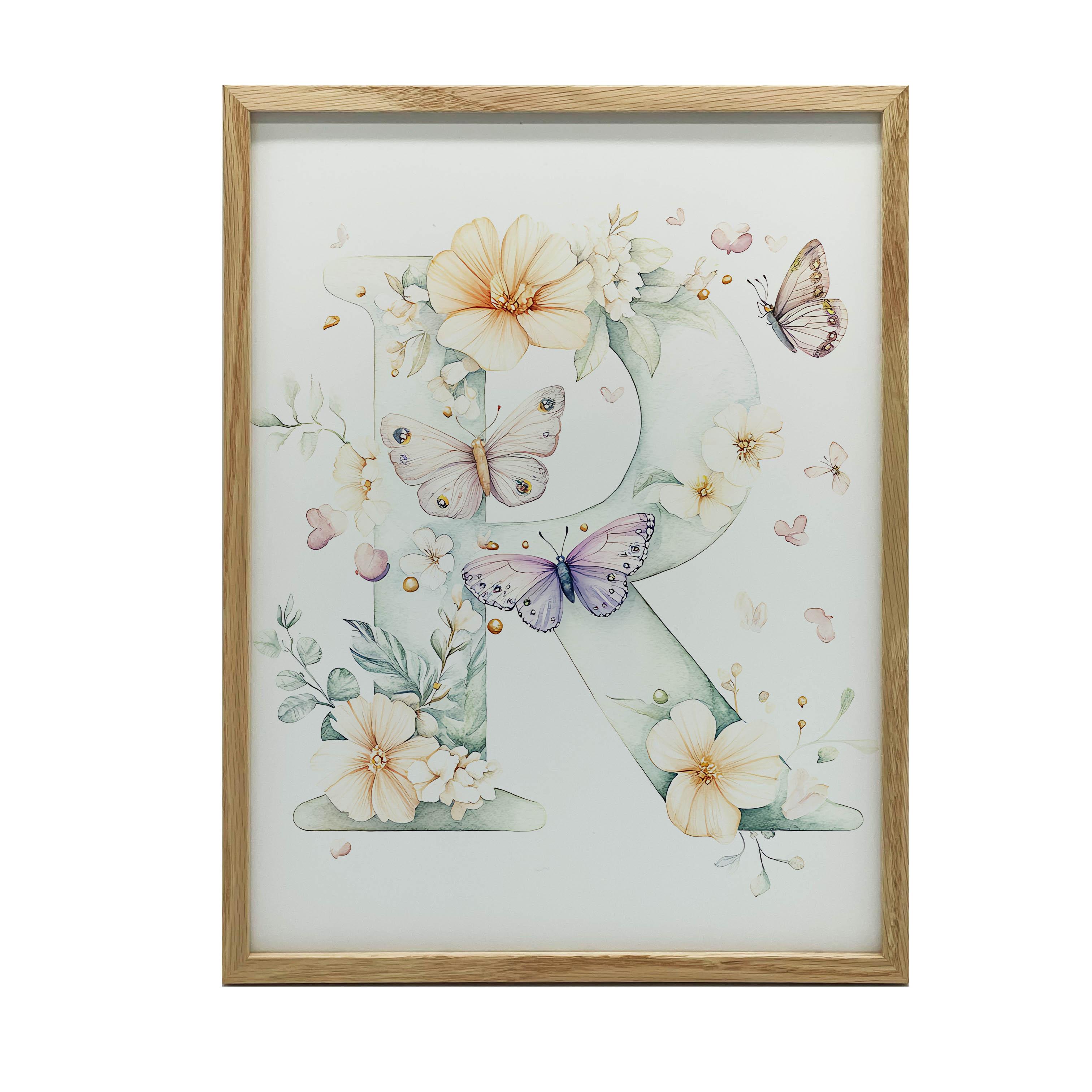 Poster Buchstabe  R  In Blumen Und Schmetterlingen Poster Buchstabe  R  In Blumen Und Schmetterlingen, 70X100 Cm, Ohne Rahmen, Mattpapier 230 Gsm 75