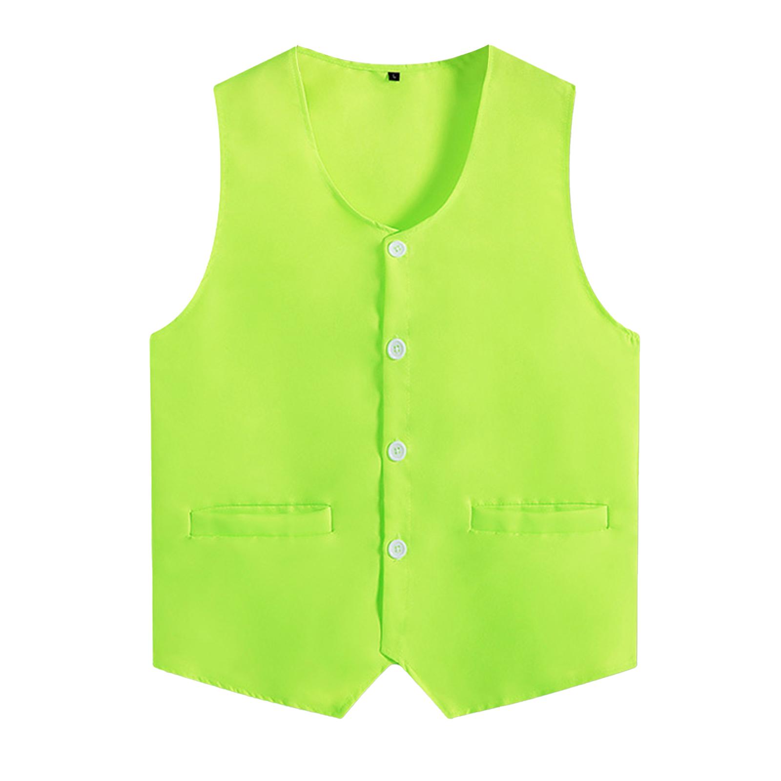 Kinder Jungen Mädchen Einfarbig Jacke Mantel V-Ausschnitt Ärmellos Unregelmäßiger Saum Weste Freiwilligen Aktivitäten Uniform Tops 14-15 Years fluoreszierende grün