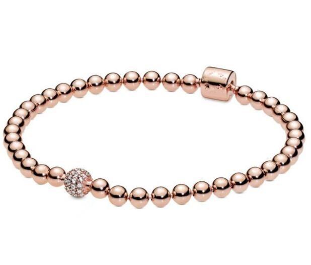 S925 Sterling Silber Armband Glatte Perlen & Pavé Kristall Kugel Armband Fit Bead Charm Diy Modeschmuck 18cm