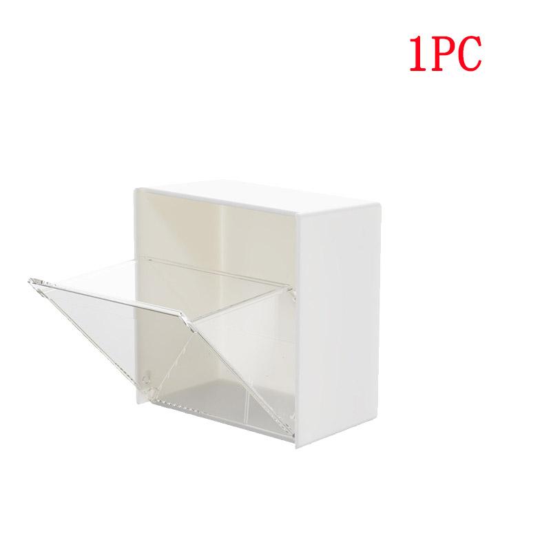 Zuhause Badezimmer Staubdicht Wandmontage Klappdeckel Organizer Kein Stanzen Zahnseide Wattestäbchen Make-up Wattepads Aufbewahrungsbox Bürobedarf Essentials Weiß One Size weiß