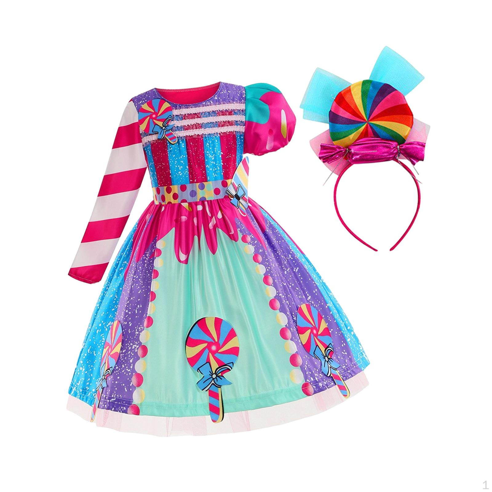 Süßigkeiten-Kleid für Mädchen, Lollipop mit Stirnband, Regenbogen-Prinzessin, Festival, Cosplay, Bühne 110