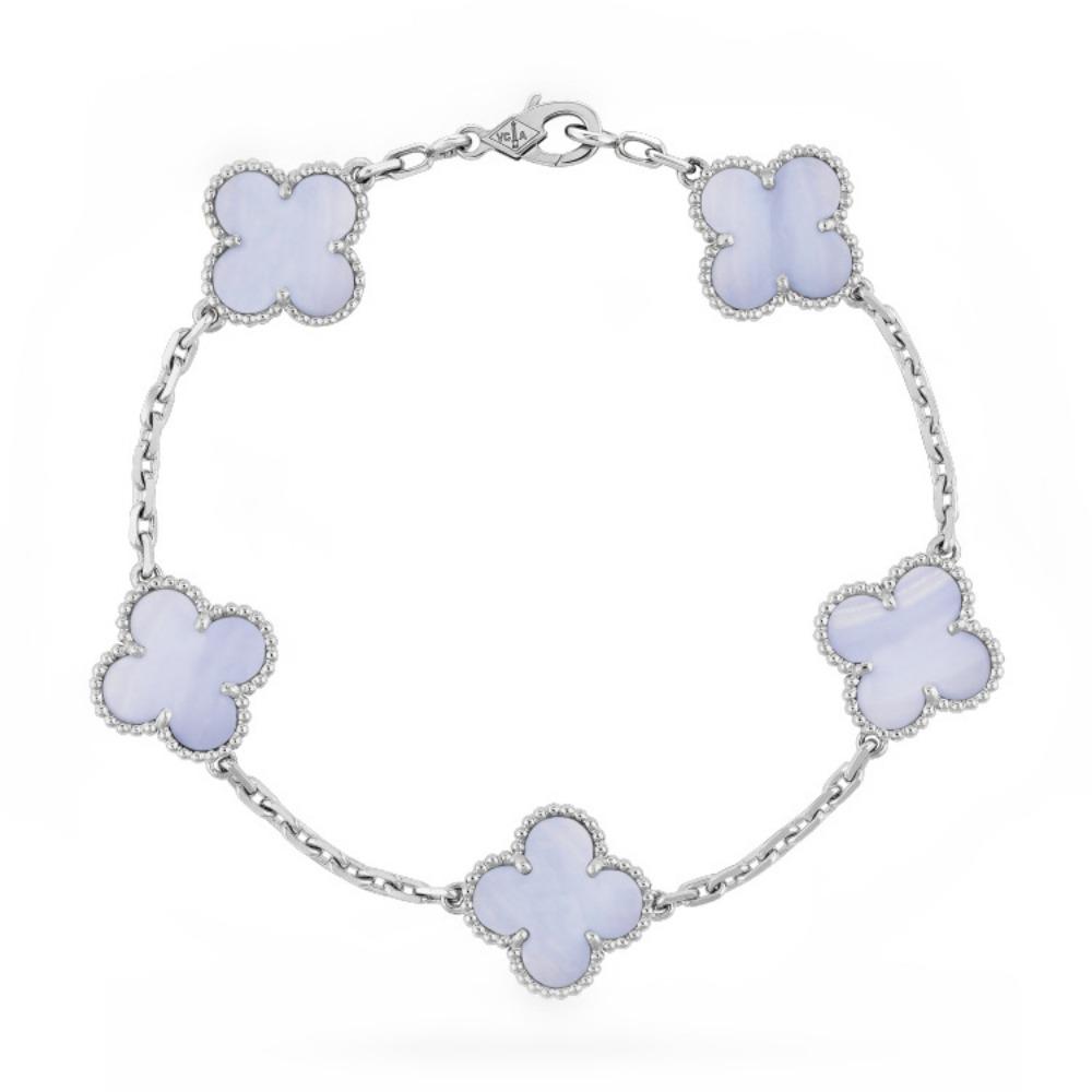 Hochwertige Version Klee-Armband Fünf-Blüten-Achat und Perlmutt-Armband Sechs-Blüten Lasergeschnittener Chalcedon Schmuck/Armreif 925 silver