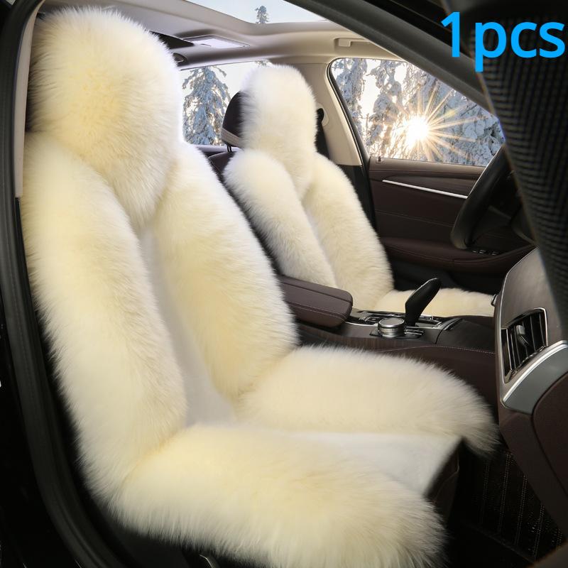 1PC Schaffell Fell Auto Abdeckung Universal Wolle Auto Kissen Vorne Auto Sitz Abdeckung Auto Zubehör Auto Auto-styling auto Innen Weihnachten Geschenk Seat cushion sets of weiß