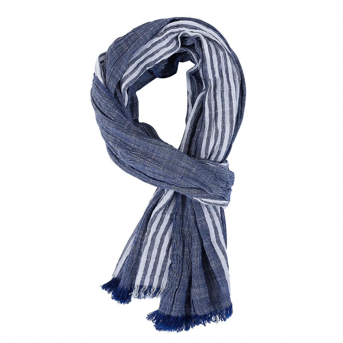 Designer Mode Herren Schal Gestreift Baumwolle Leinen Herrenschals Herbst Winter Warm Paschmina Männliche Marke Schal Quaste Bufandas navy blau