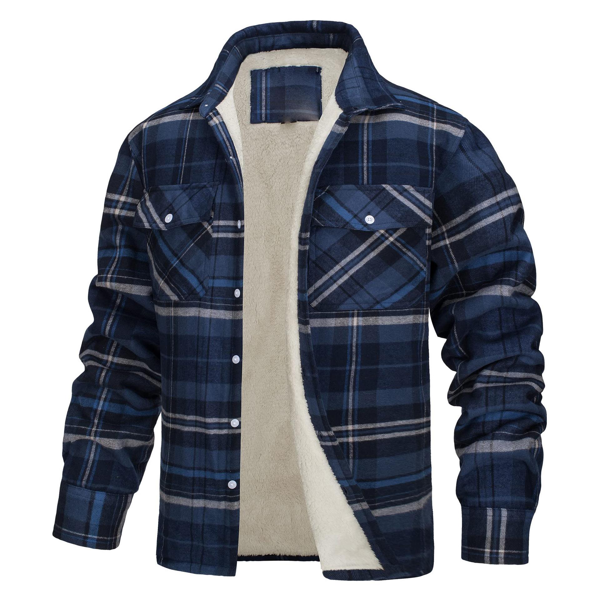 Herrenjacke Langarm Revers Plaid Dickes Hemd Herrenjacke S dunkelblaue
