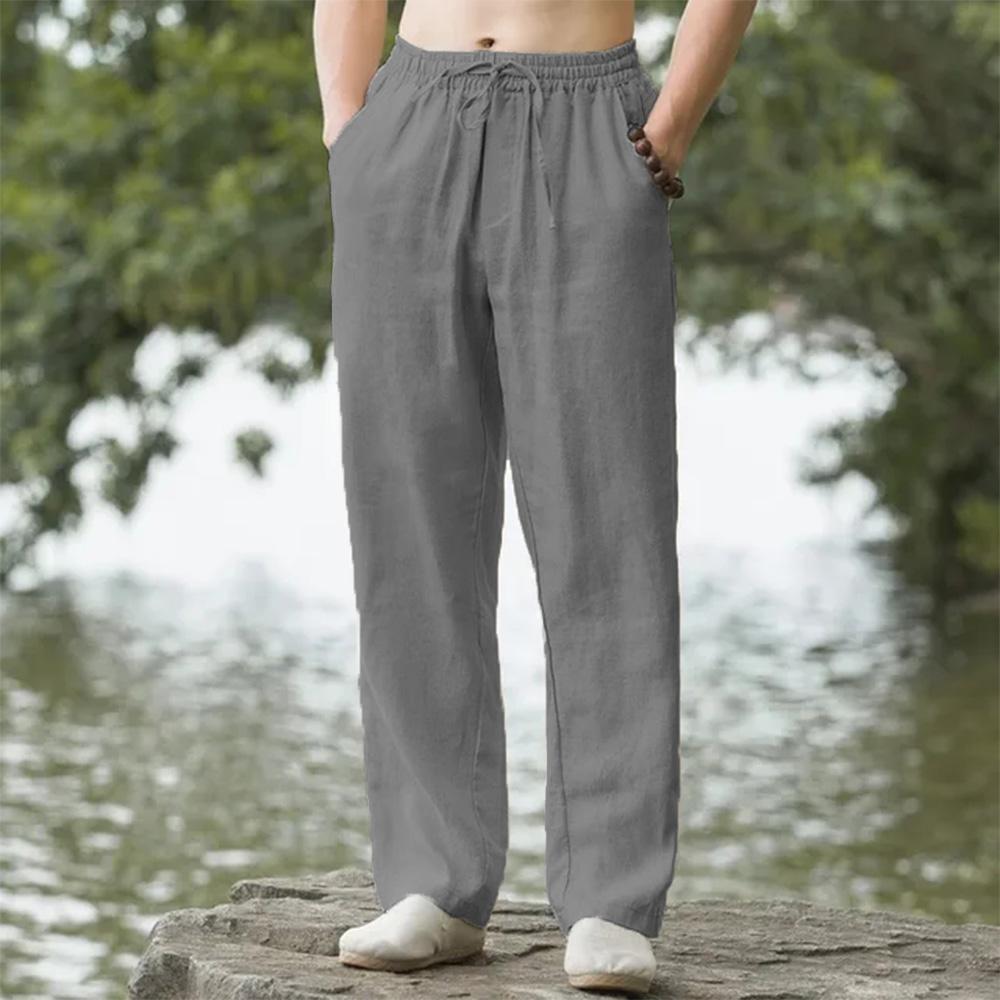 Herrenhose aus Baumwollleinen, Hawaii-Urlaub, Strandhose, atmungsaktiv, Streetwear, Freizeithose, lockere Herrenhose XXXL graue