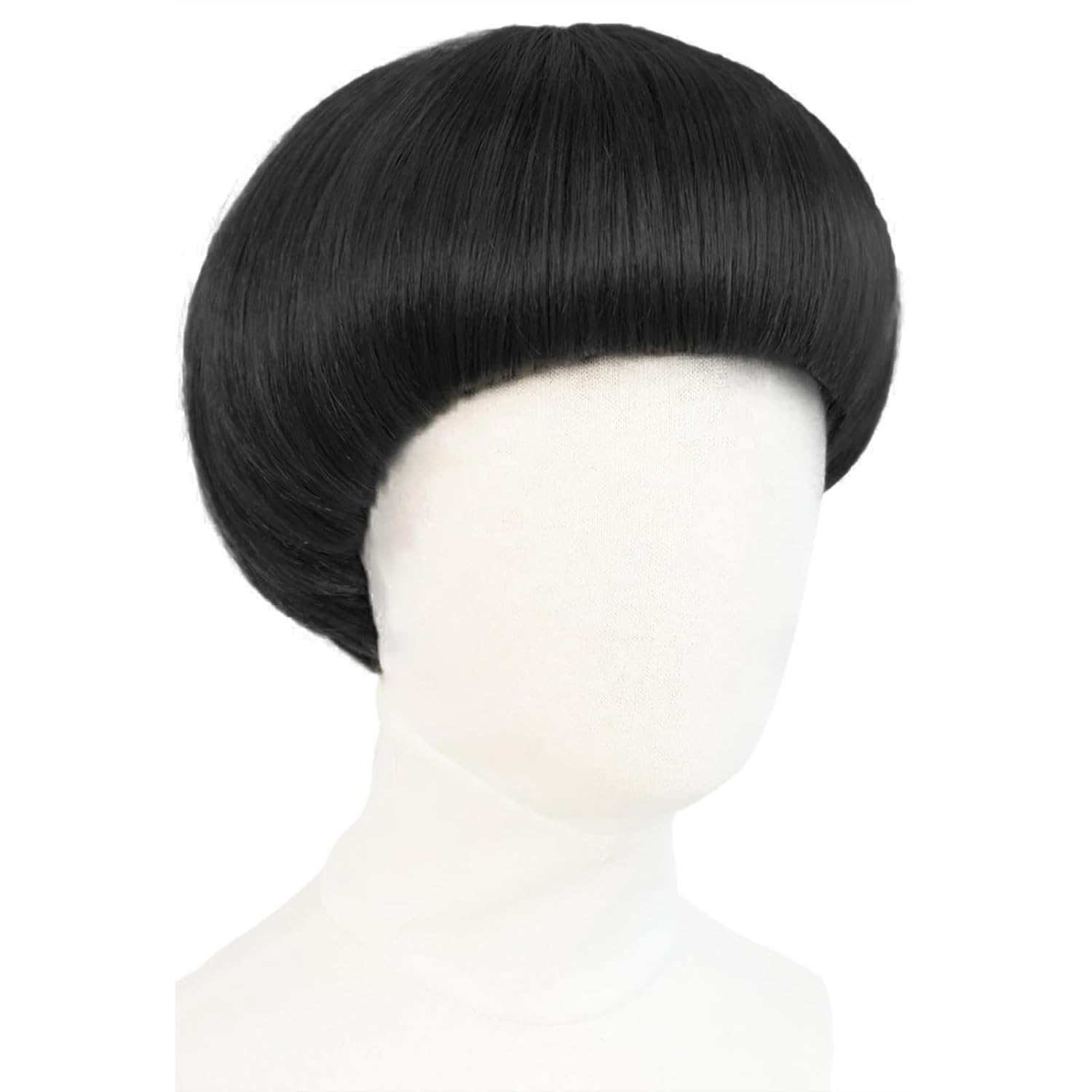 Synthetische kurze braune Pilz-Cosplay-Perücke für Herren, Schüsselhaarschnitt, Anime Retro-Perücke, Geeignet für Filme, Party, Mehrfarbige Perücke schwarz
