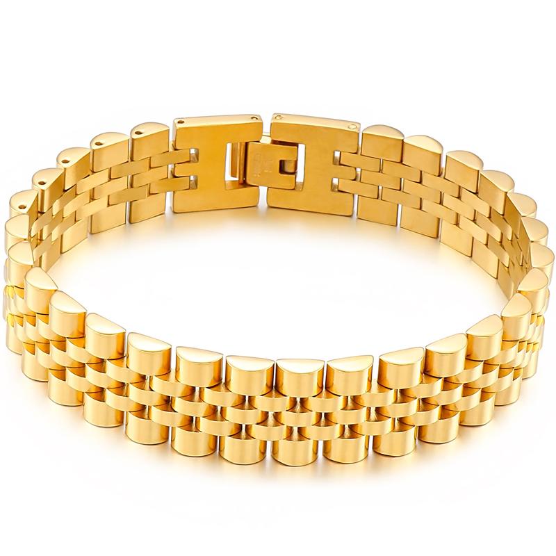 15MM Breite 7/8/9 Zoll Lange Uhr Kette Stil Armband Für Männer Gold Farbe Edelstahl Mann Armband Jungen Schmuck Zubehör 22CM gold
