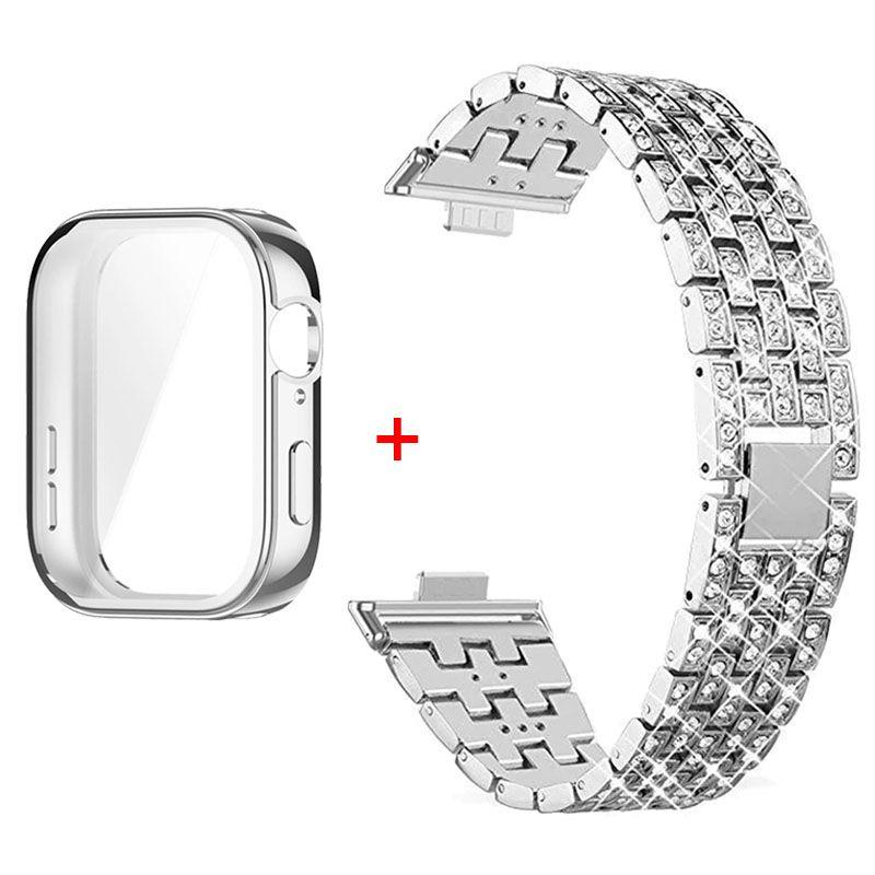 Diamantarmband+Hülle für huawei watch fit 4 Smartwatch-Armband für huawei watch Fit 4 Pro Armband für huawei watch Fit3 Metallarmband correa A-huawei watch Fit4 silber