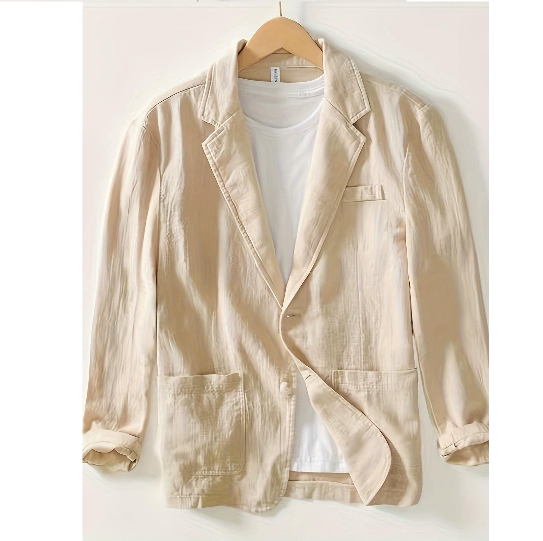 Herrenanzug Casual Einlagige Jacke Unifarben Baumwolle Leinen Casual Mode Herrenoberteil XXXL apricot