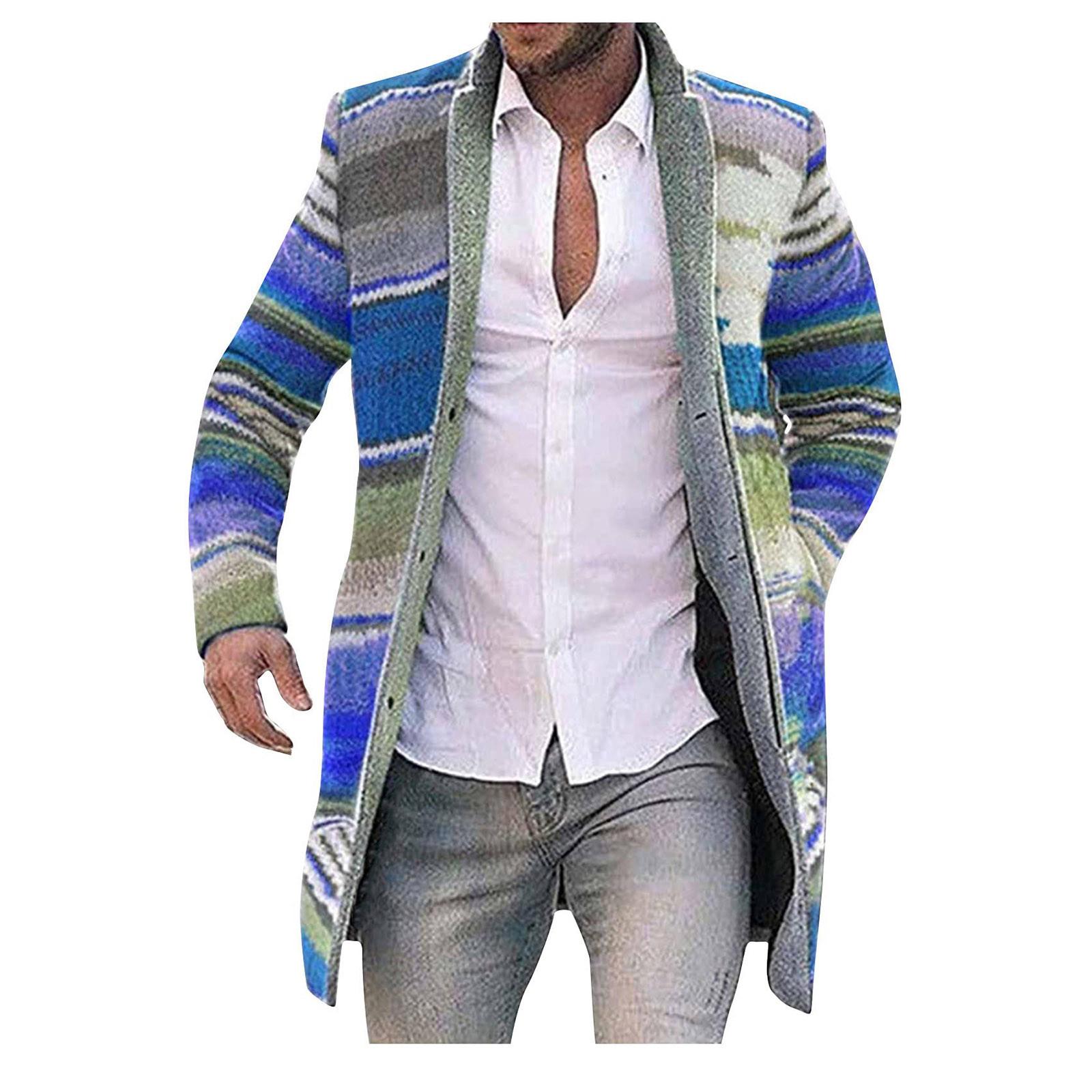 Herren-Cardigan-Mantel, bedruckt, Wollmischungen, lässig, langärmelig, Jackenlänge, Windjacke, Mantel, Trench XXXXL blau